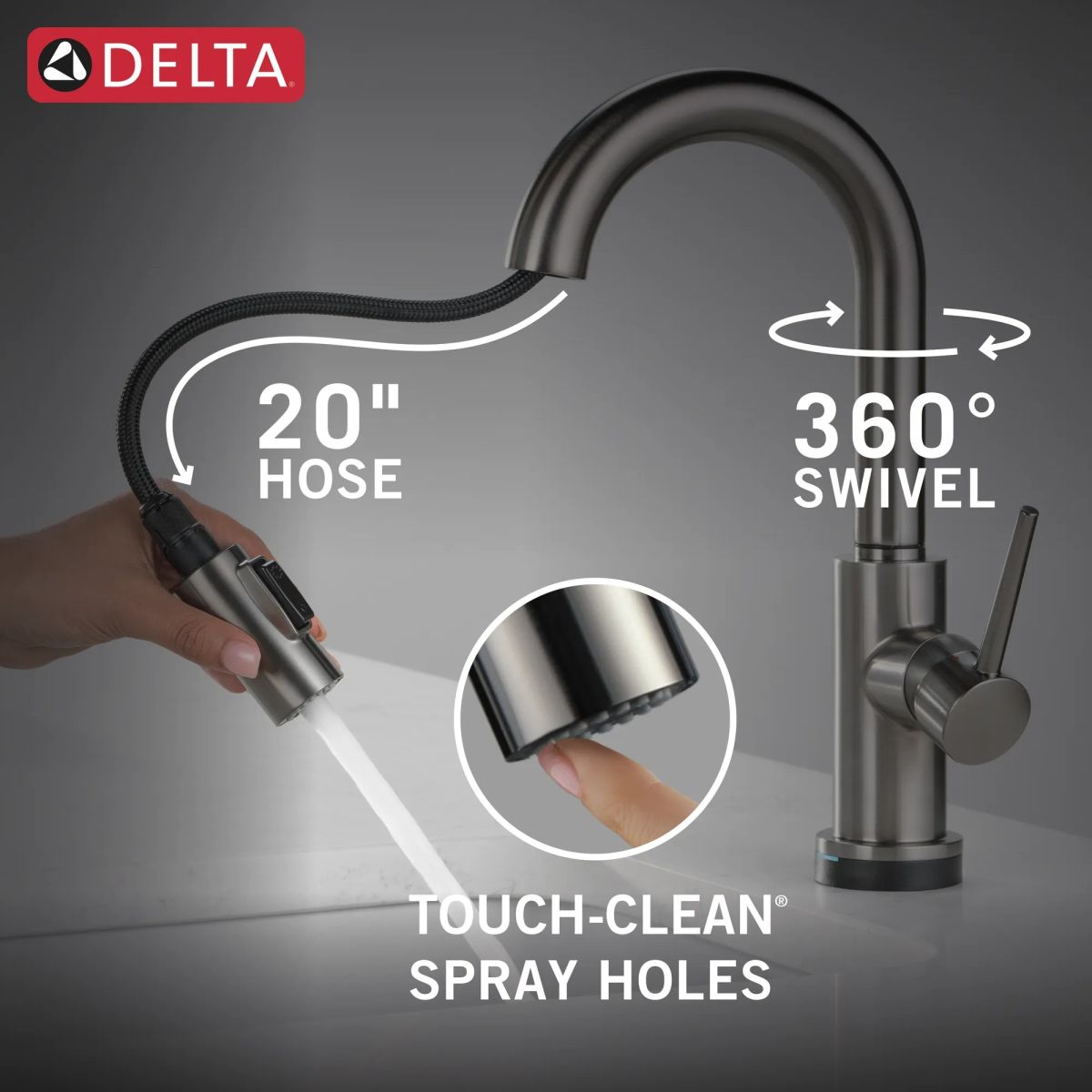 DELTA Trinsic Single Handle Pull-Down Bar/Prep Faucet with Touch — Black Stainless
