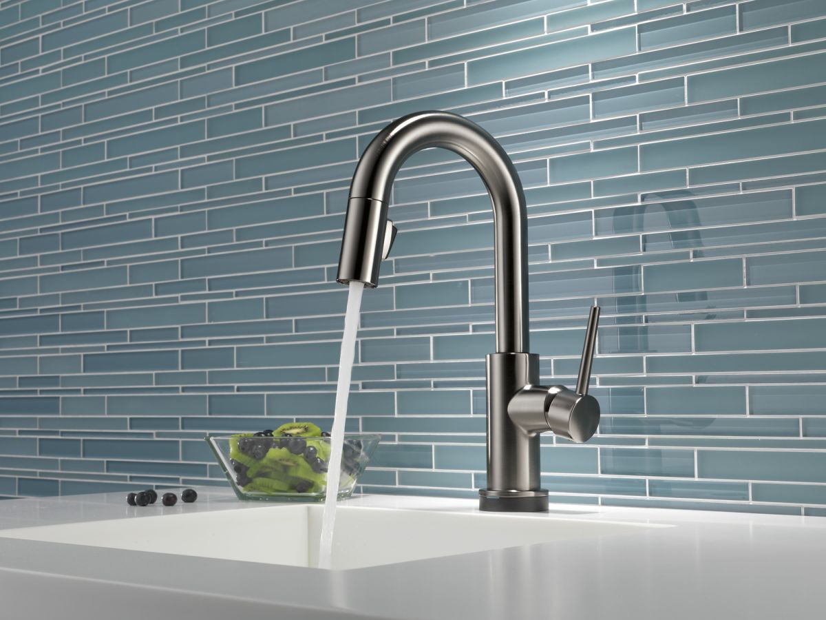 DELTA Trinsic Single Handle Pull-Down Bar/Prep Faucet with Touch — Black Stainless
