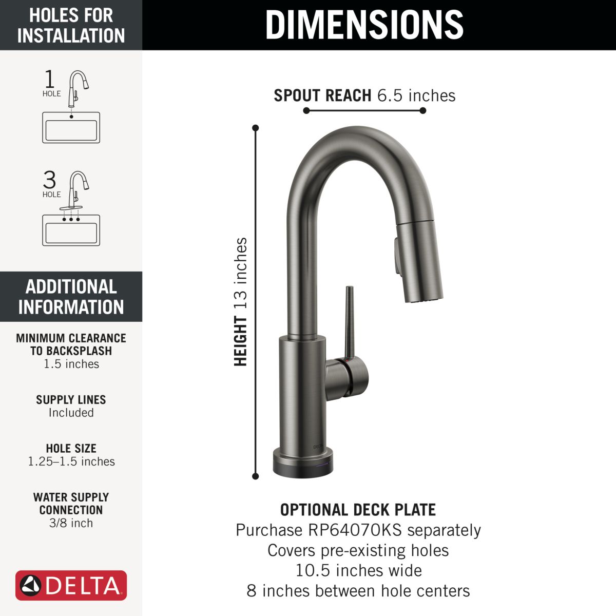 DELTA Trinsic Touch2O Bar / Prep Faucet with Touchless Technology — Black Stainless