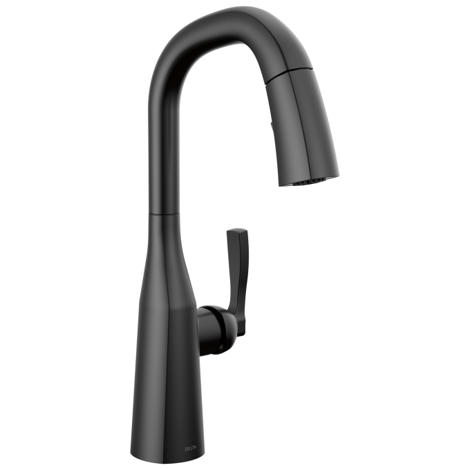 DELTA Stryke Single Handle Pull-Down Bar/Prep Faucet — Matte Black