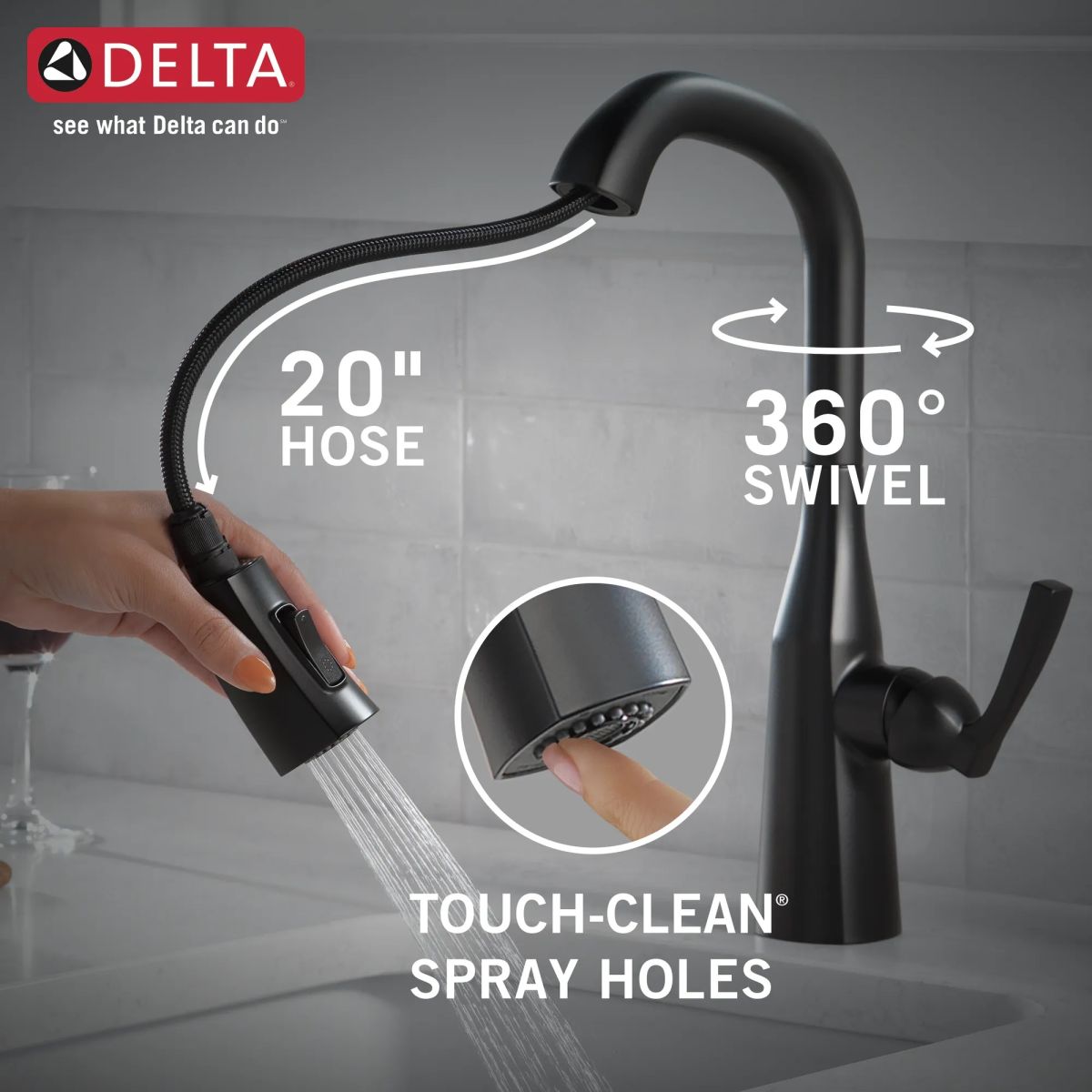 DELTA Stryke Single Handle Pull-Down Bar/Prep Faucet — Matte Black