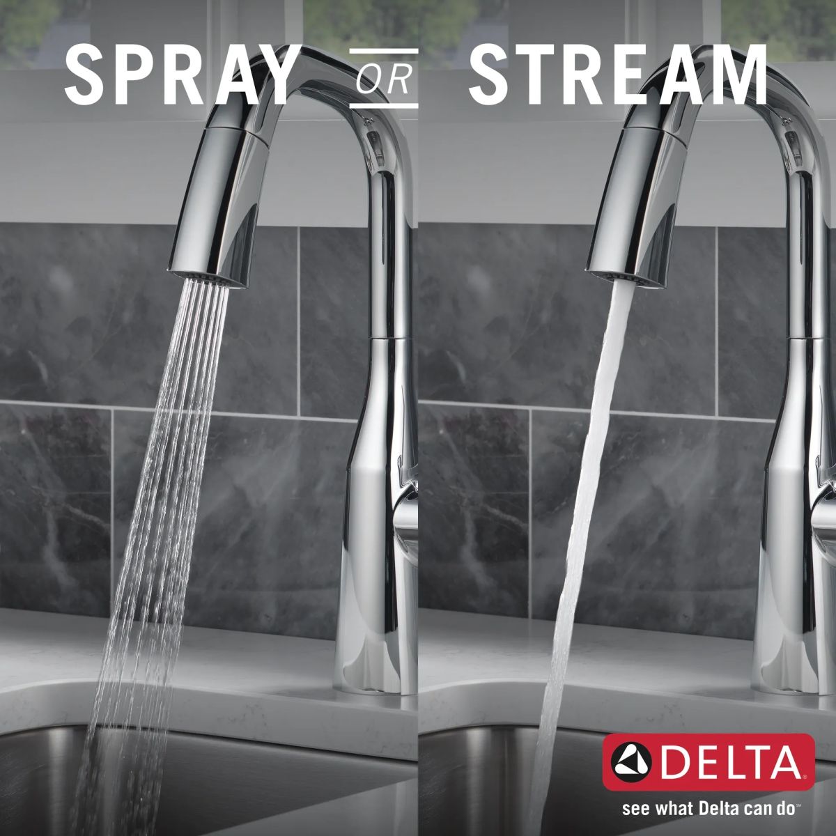DELTA Stryke Single Handle Pull-Down Bar/Prep Faucet — Lumicoat® Chrome