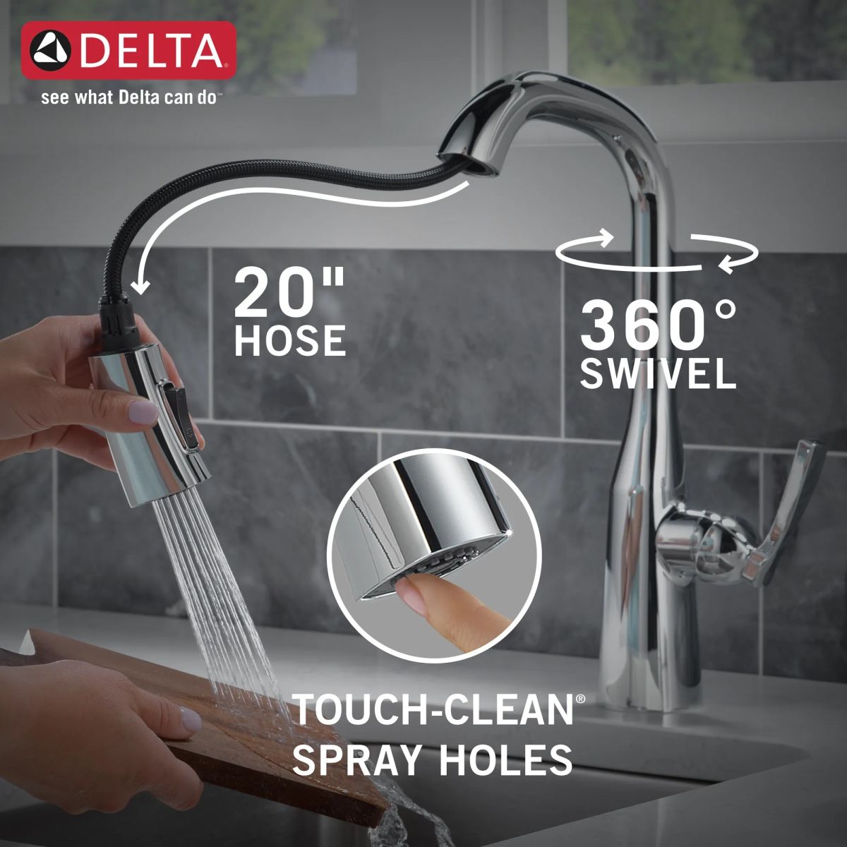 DELTA Stryke Single Handle Pull-Down Bar/Prep Faucet — Lumicoat® Chrome