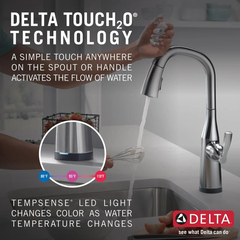 DELTA Stryke Single Handle Pull-Down Bar/Prep Faucet with Touch2O Technology — Lumicoat® Arctic Stainless