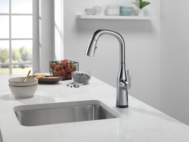 DELTA Stryke Single Handle Pull-Down Bar/Prep Faucet with Touch2O Technology — Lumicoat® Arctic Stainless