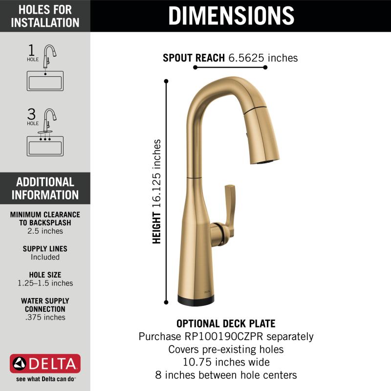 DELTA Stryke Single Handle Pull-Down Bar/Prep Faucet with Touch2O Technology — Lumicoat® Champagne Bronze