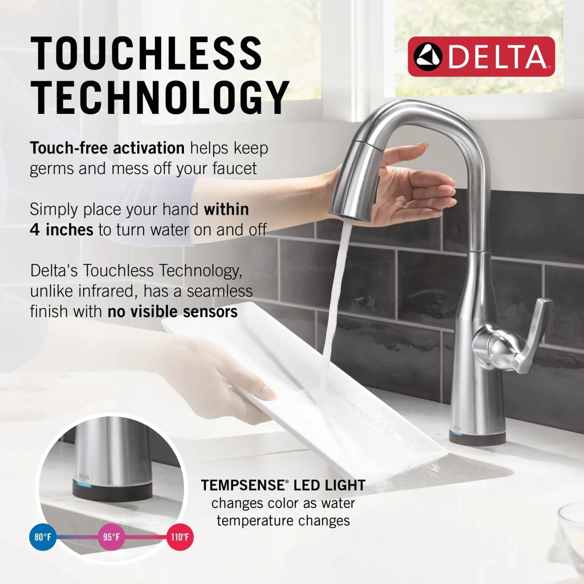 DELTA Stryke Touch2O Bar / Prep Faucet with Touchless Technology — Lumicoat® Arctic Stainless