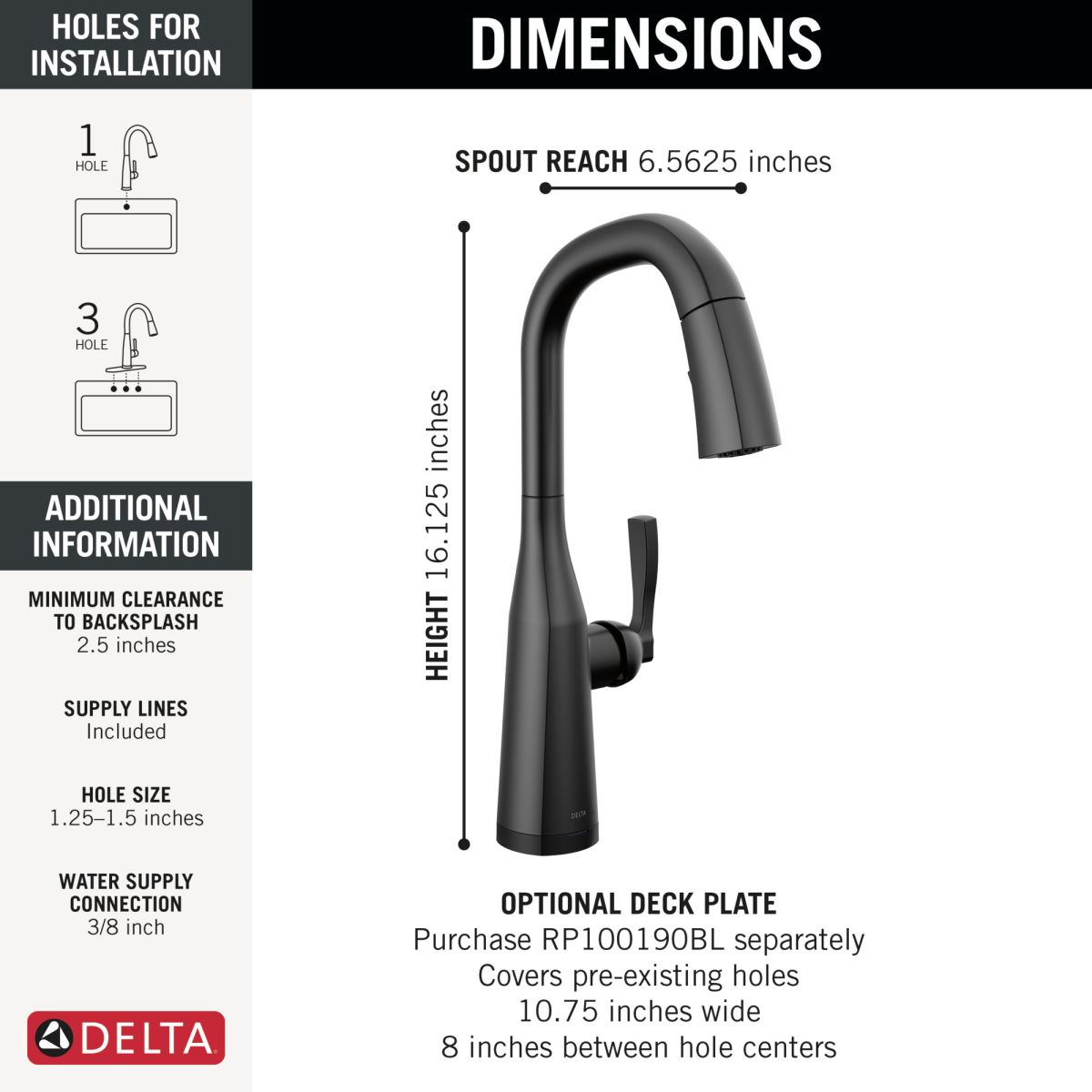 DELTA Stryke Touch2O Bar / Prep Faucet with Touchless Technology — Matte Black