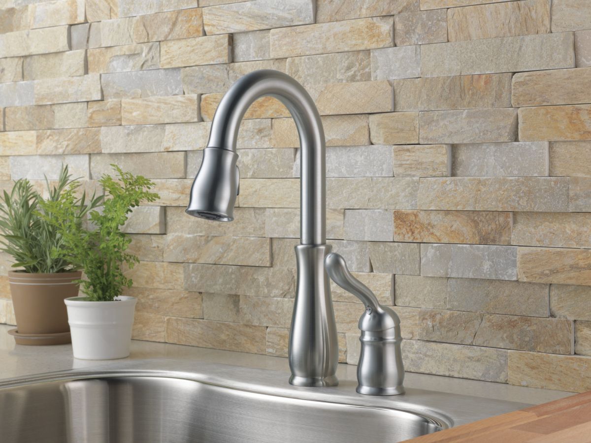 DELTA Leland Single Handle Pull-Down Bar / Prep Faucet — Arctic Stainless