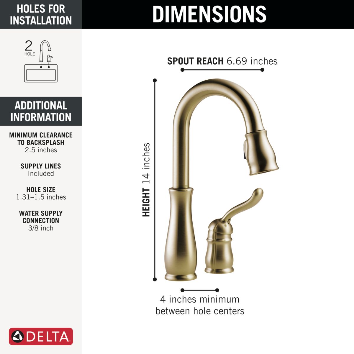 DELTA Leland Single Handle Pull-Down Bar / Prep Faucet — Champagne Bronze