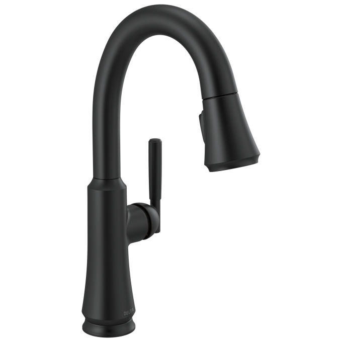 DELTA Coranto Single Handle Pull-Down Bar/Prep Faucet — Matte Black