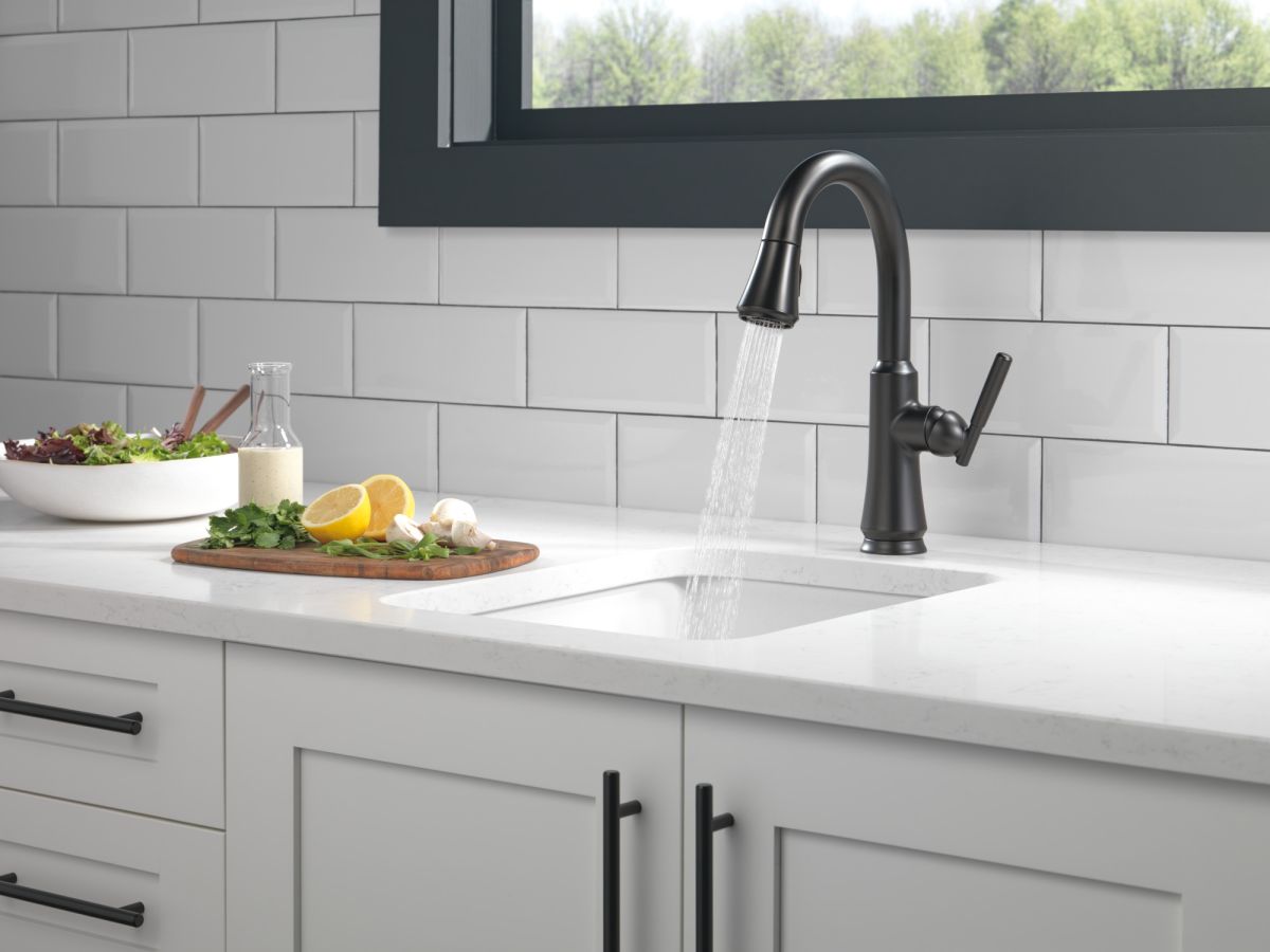 DELTA Coranto Single Handle Pull-Down Bar/Prep Faucet — Matte Black