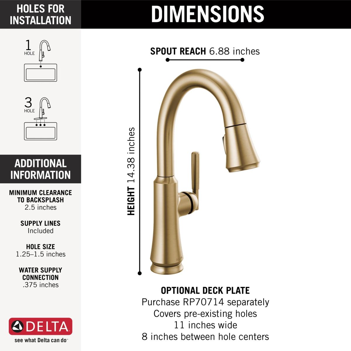 DELTA Coranto Single Handle Pull-Down Bar/Prep Faucet — Champagne Bronze