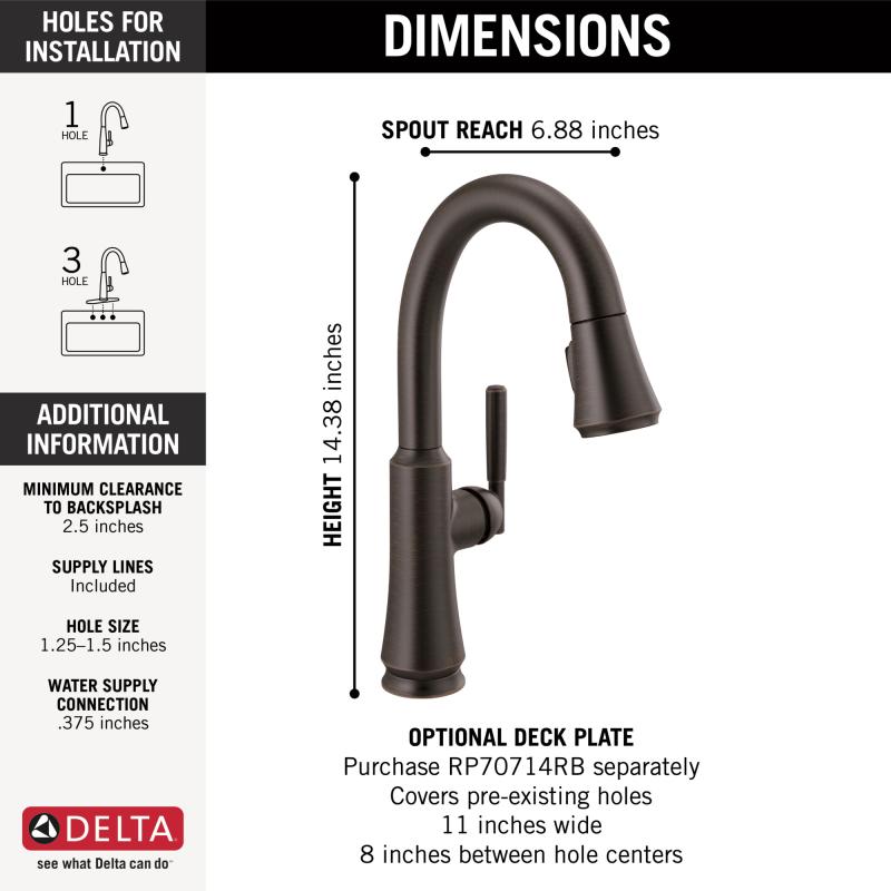 DELTA Coranto Single Handle Pull-Down Bar/Prep Faucet — Venetian Bronze