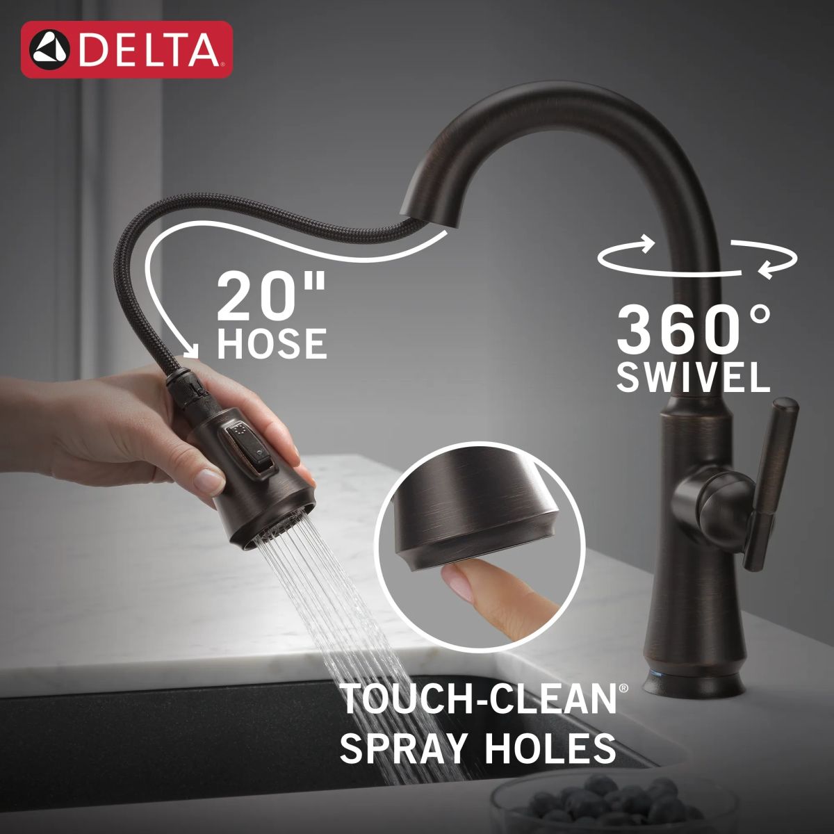 DELTA Coranto Single Handle Pull-Down Bar/Prep Faucet with Touch2O Technology — Venetian Bronze