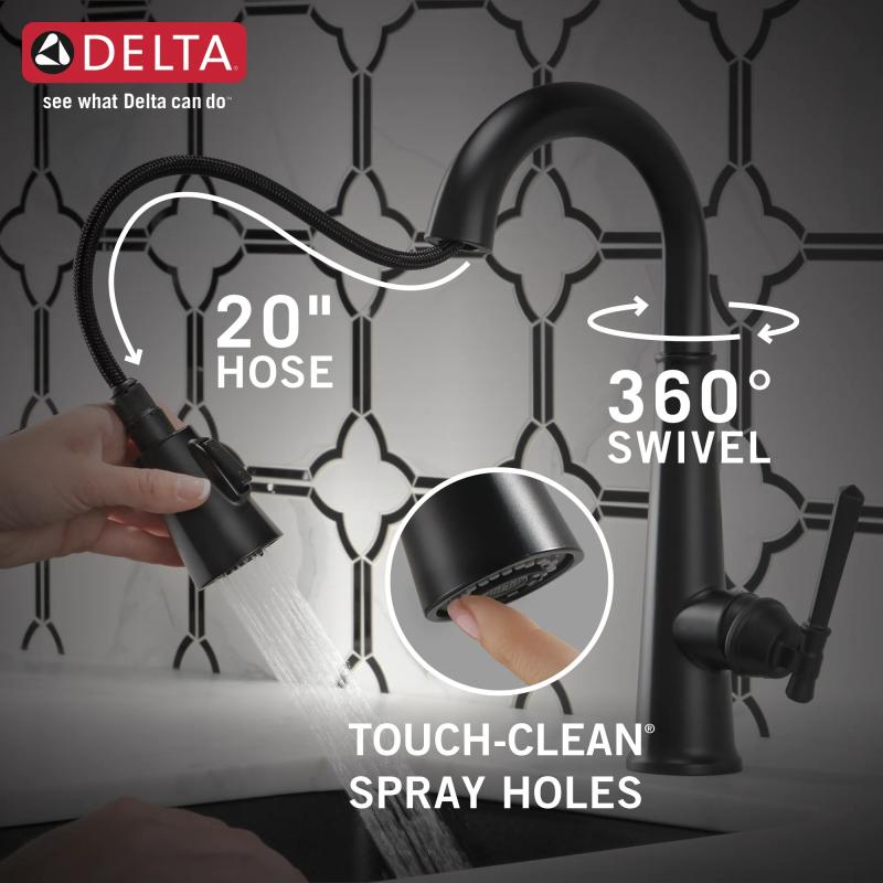 DELTA Emmeline Single Handle Pull-Down Bar/Prep Faucet — Matte Black