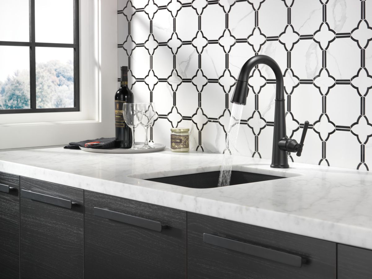 DELTA Emmeline Single Handle Pull-Down Bar/Prep Faucet — Matte Black