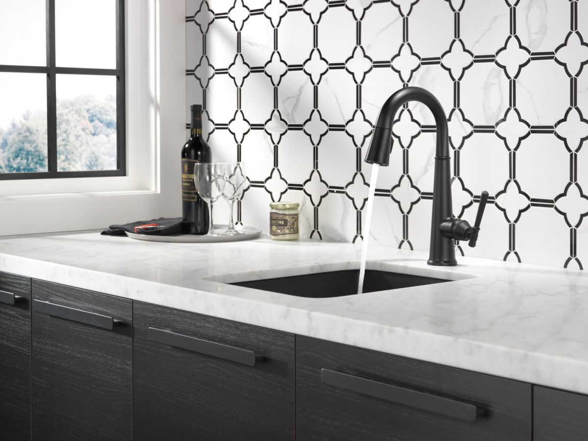 DELTA Emmeline Single Handle Pull-Down Bar/Prep Faucet — Matte Black
