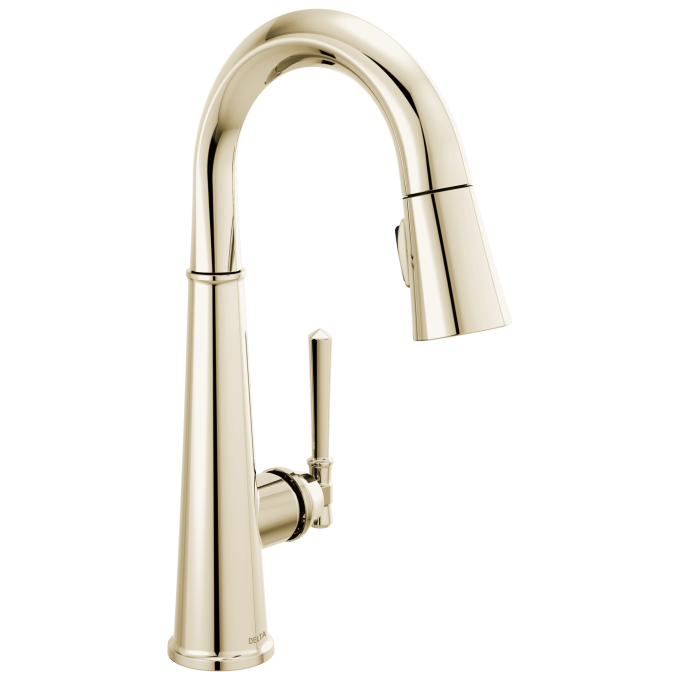 DELTA Emmeline Single Handle Pull-Down Bar / Prep Faucet — Lumicoat® Polished Nickel