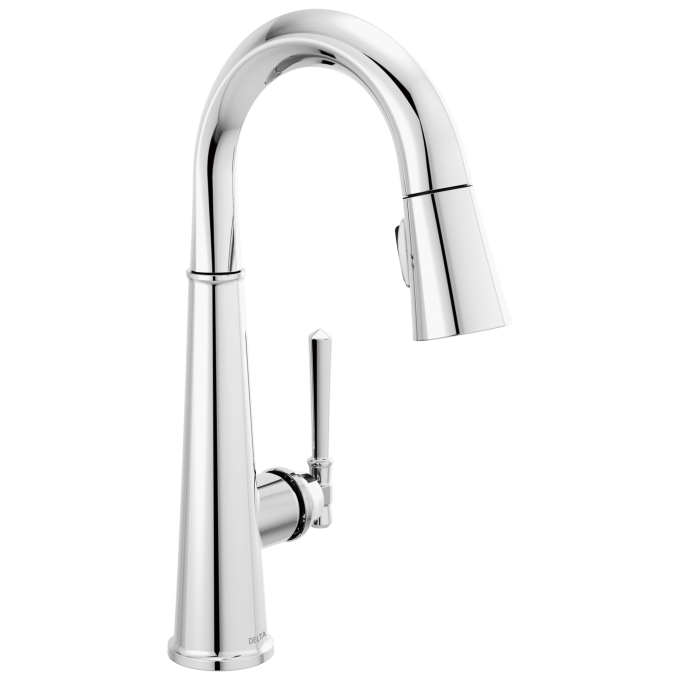 DELTA Emmeline Single Handle Pull-Down Bar/Prep Faucet — Lumicoat® Chrome