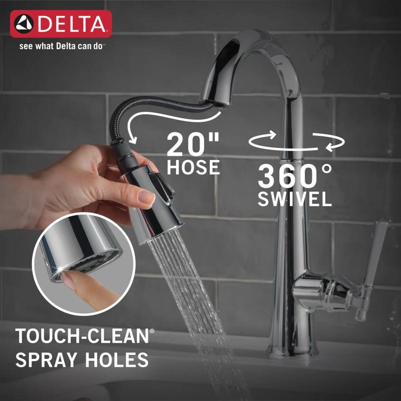 DELTA Emmeline Single Handle Pull-Down Bar/Prep Faucet — Lumicoat® Chrome