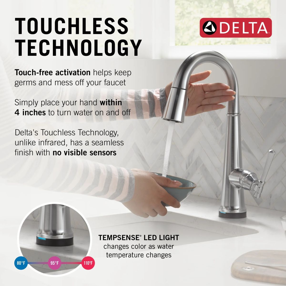 DELTA Emmeline Touch2O Bar / Prep Faucet with Touchless Technology — Lumicoat® Arctic Stainless