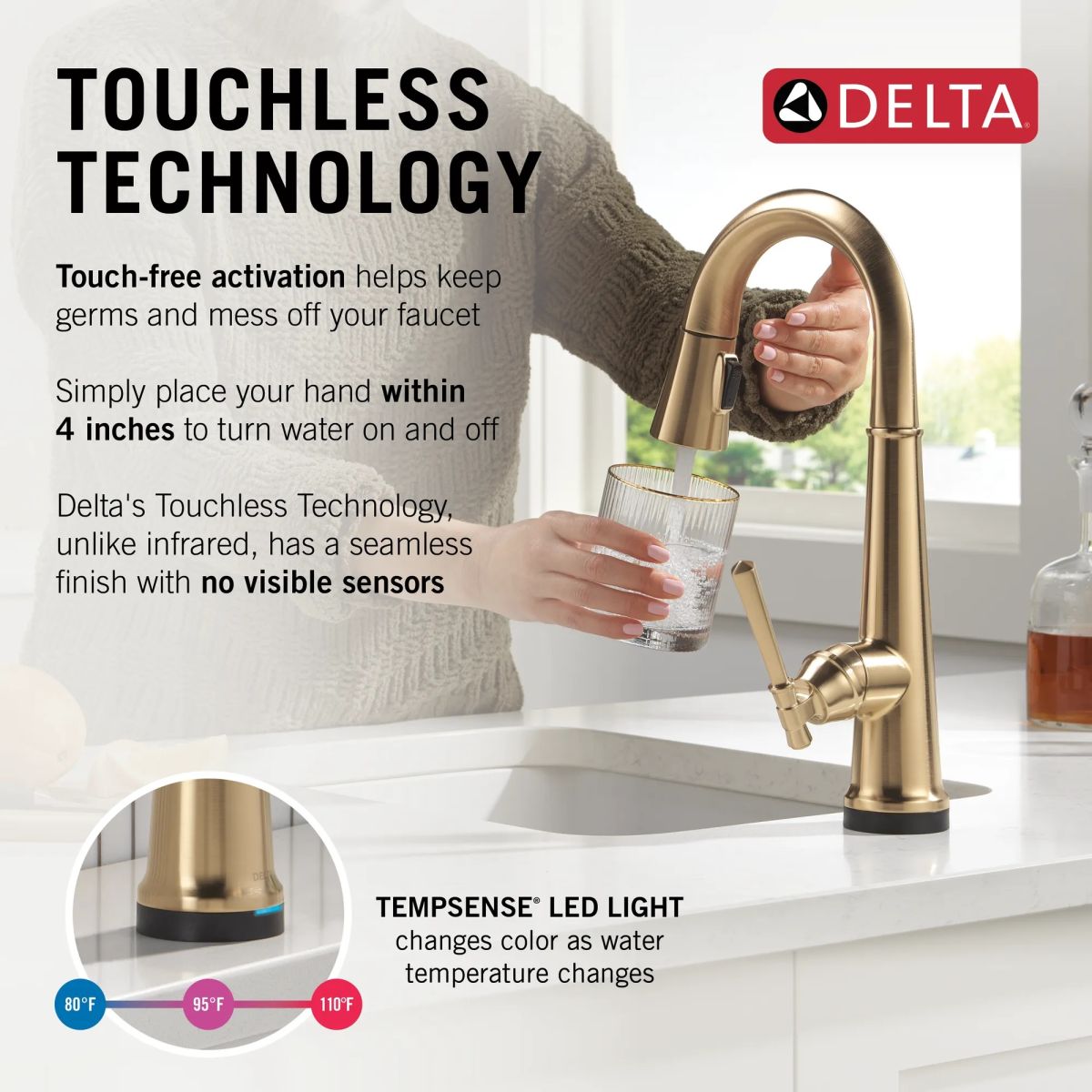 DELTA Emmeline Touch2O Bar / Prep Faucet with Touchless Technology — Lumicoat® Champagne Bronze