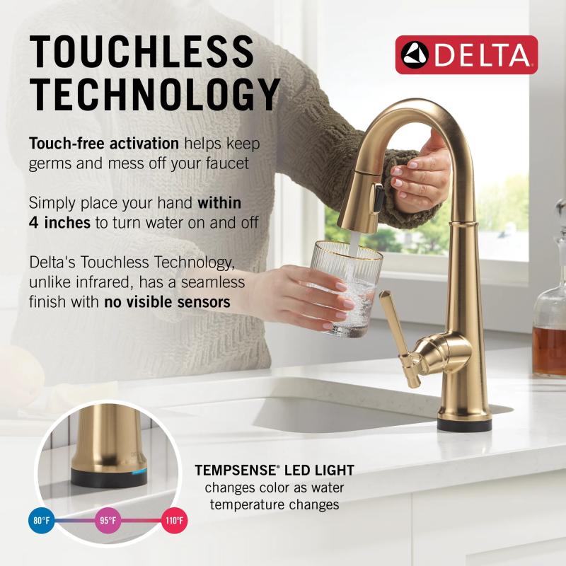 DELTA Emmeline Touch2O Bar / Prep Faucet with Touchless Technology — Lumicoat® Champagne Bronze