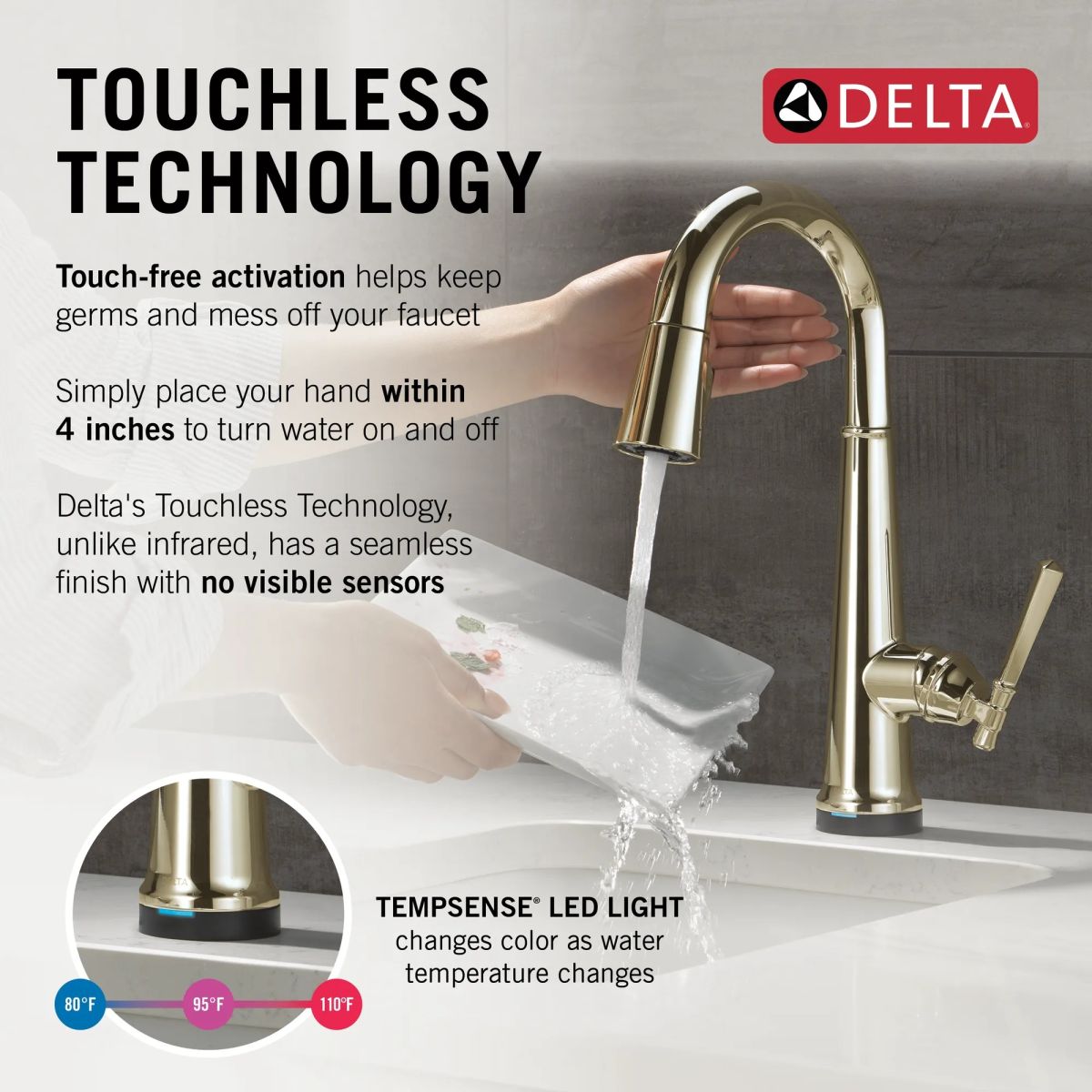 DELTA Emmeline Touch2O Bar / Prep Faucet with Touchless Technology — Lumicoat® Polished Nickel