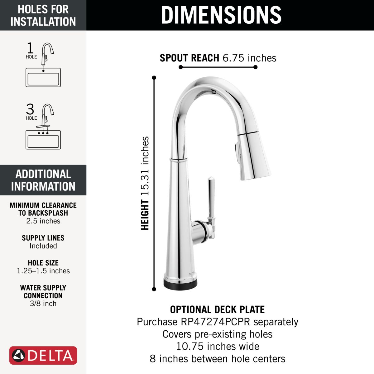 DELTA Emmeline Touch2O Bar / Prep Faucet with Touchless Technology — Lumicoat® Chrome