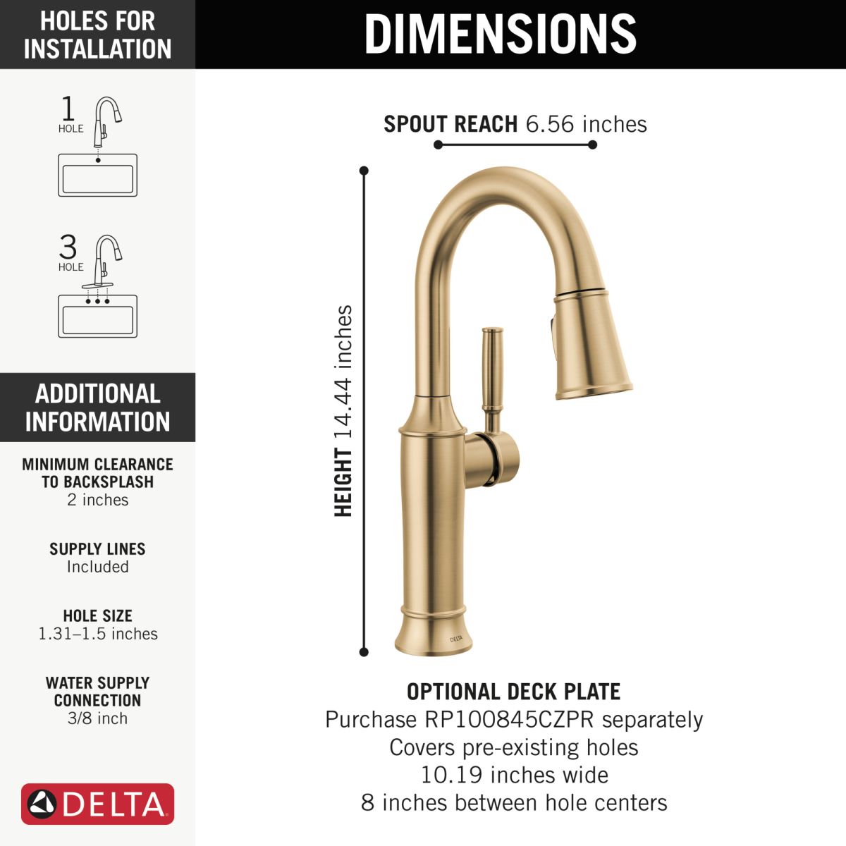 DELTA Renaldi Single Handle Pull-Down Bar / Prep Faucet — Lumicoat® Champagne Bronze