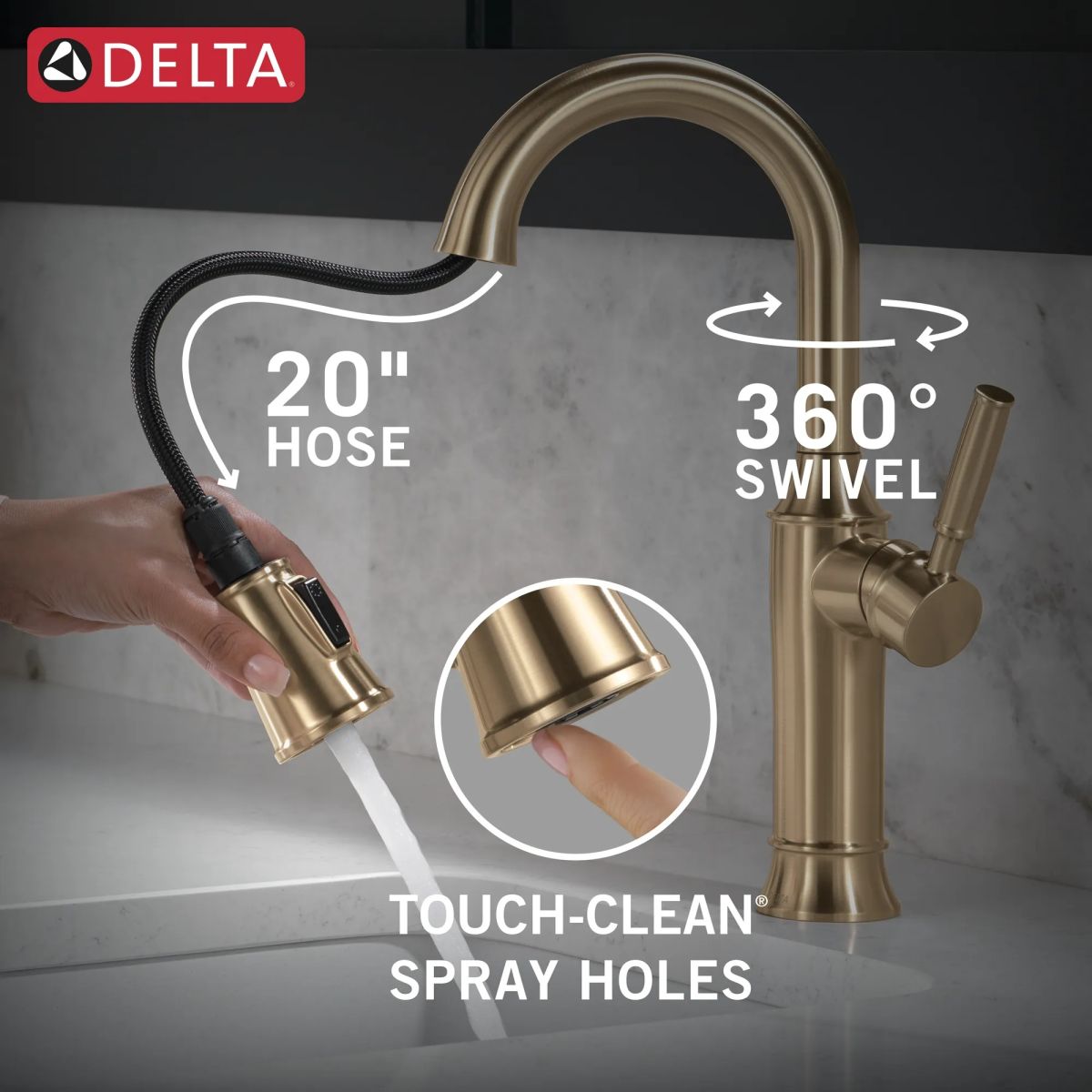 DELTA Renaldi Single Handle Pull-Down Bar / Prep Faucet — Lumicoat® Champagne Bronze