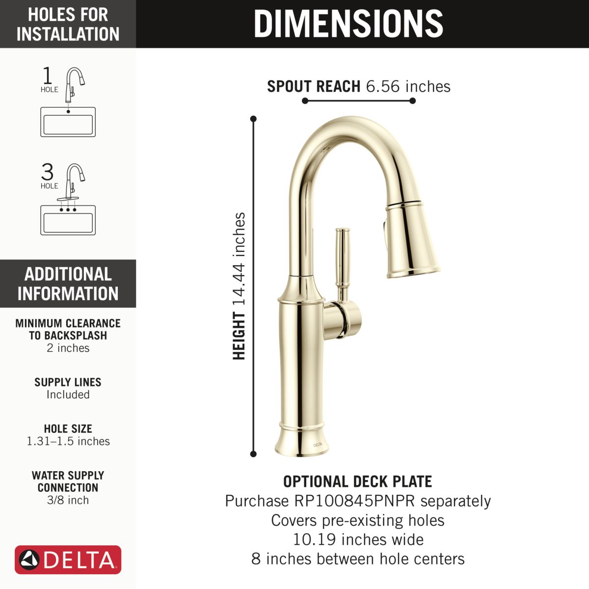 DELTA Renaldi Single Handle Pull-Down Bar / Prep Faucet — Lumicoat® Polished Nickel