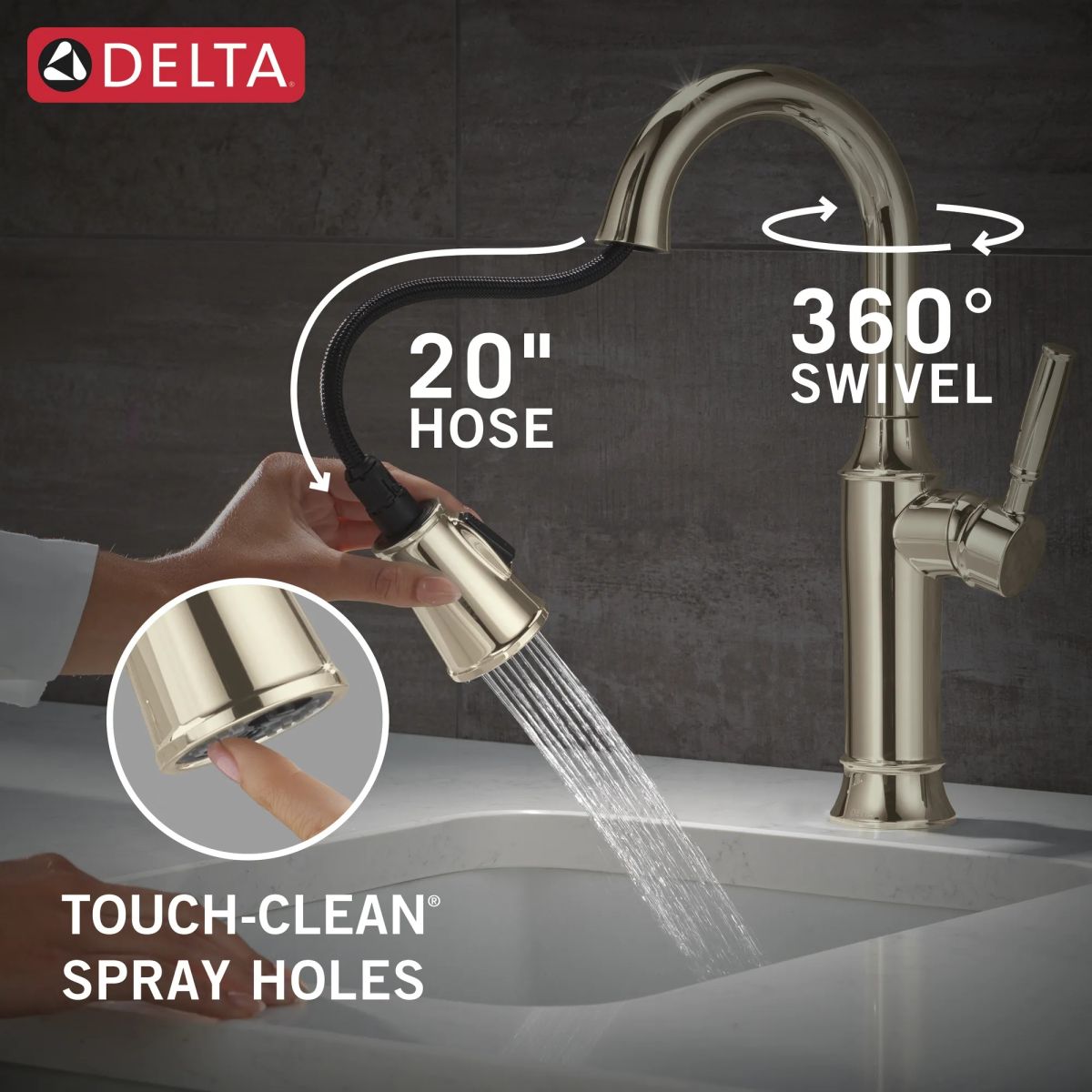 DELTA Renaldi Single Handle Pull-Down Bar / Prep Faucet — Lumicoat® Polished Nickel