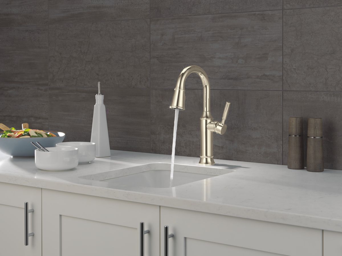 DELTA Renaldi Single Handle Pull-Down Bar / Prep Faucet — Lumicoat® Polished Nickel