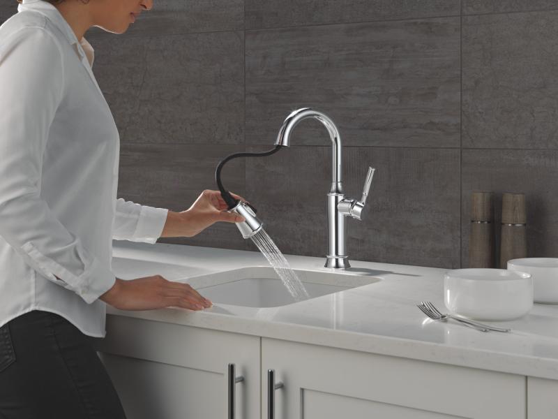 DELTA Renaldi Single Handle Pull-Down Bar / Prep Faucet — Lumicoat® Chrome