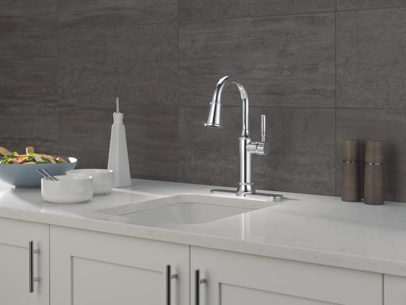 DELTA Renaldi Single Handle Pull-Down Bar / Prep Faucet — Lumicoat® Chrome