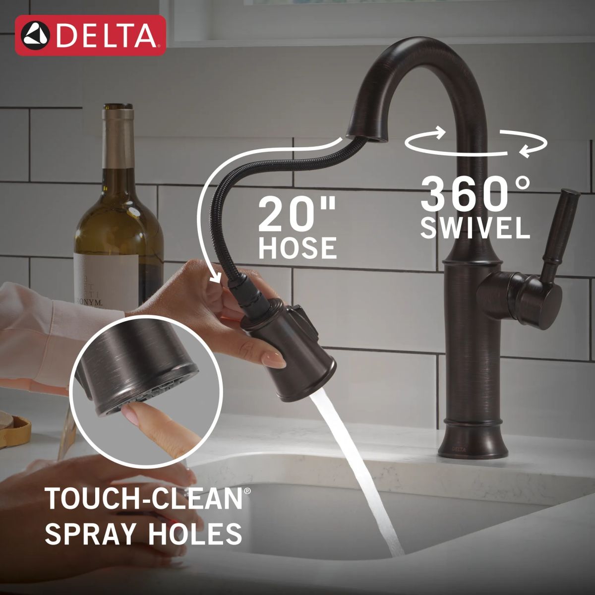 DELTA Renaldi Single Handle Pull-Down Bar / Prep Faucet — Venetian Bronze