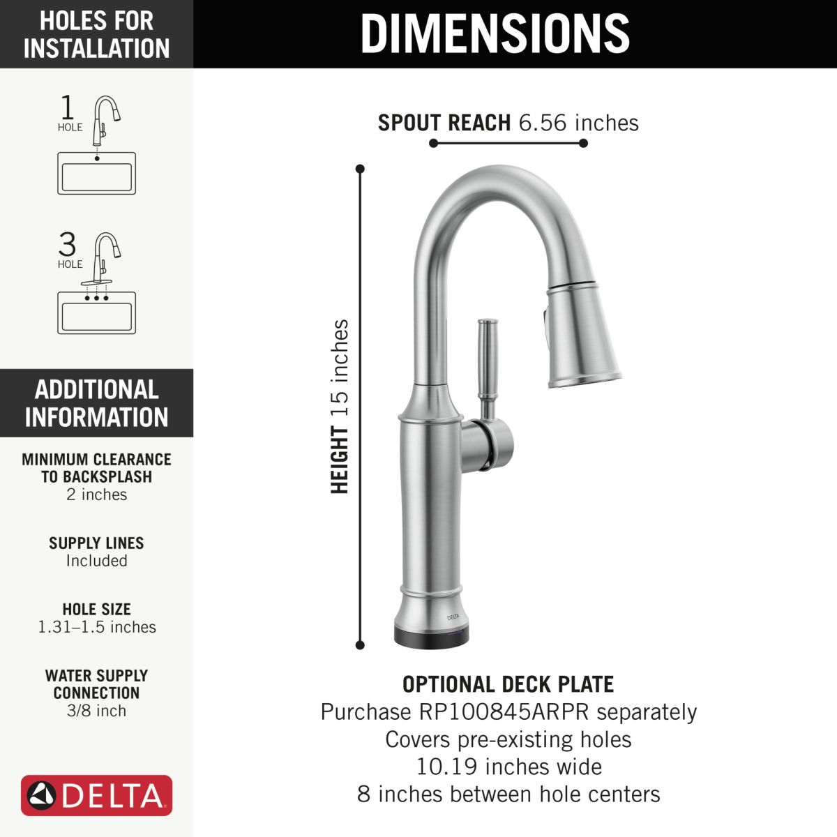 DELTA Renaldi Touch2O Bar / Prep Faucet with Touchless Technology — Lumicoat® Arctic Stainless