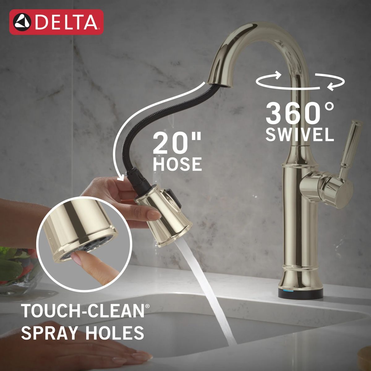 DELTA Renaldi Touch2O Bar / Prep Faucet with Touchless Technology — Lumicoat® Polished Nickel