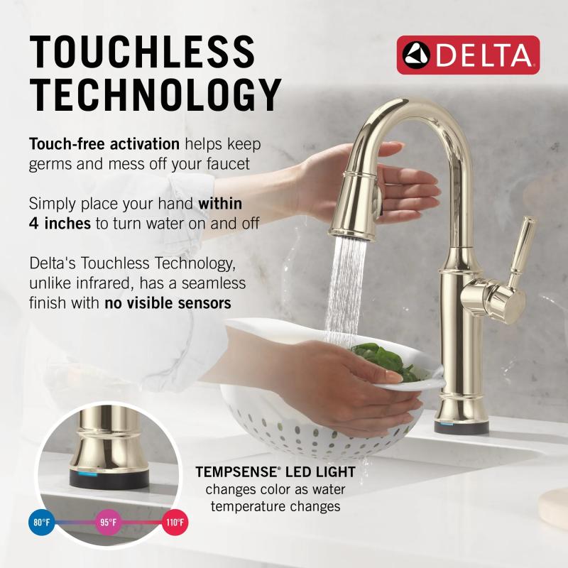 DELTA Renaldi Touch2O Bar / Prep Faucet with Touchless Technology — Lumicoat® Polished Nickel