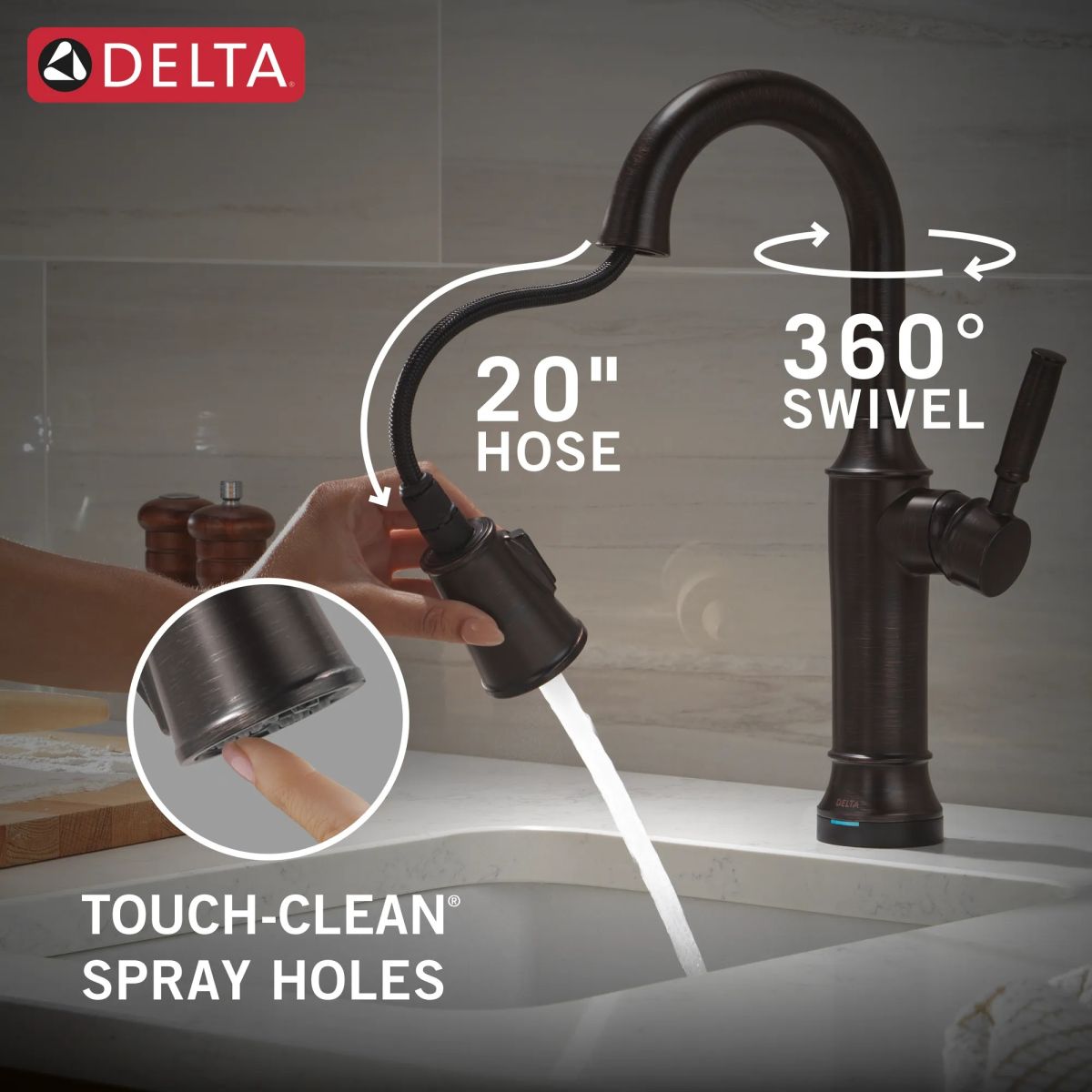DELTA Renaldi Touch2O Bar / Prep Faucet with Touchless Technology — Venetian Bronze
