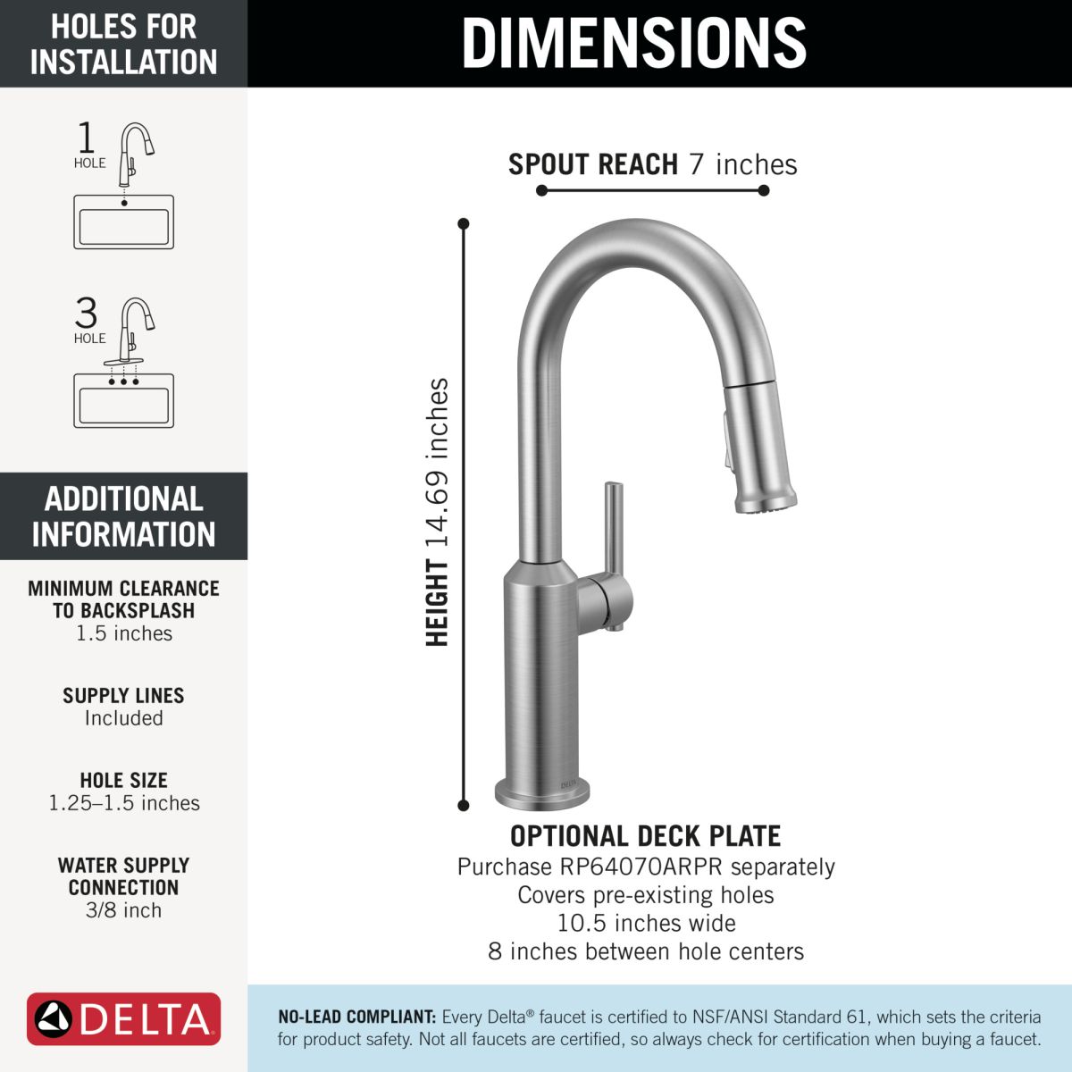 DELTA Cordova Single Handle Pull-Down Bar/Prep Faucet — Lumicoat® Arctic Stainless