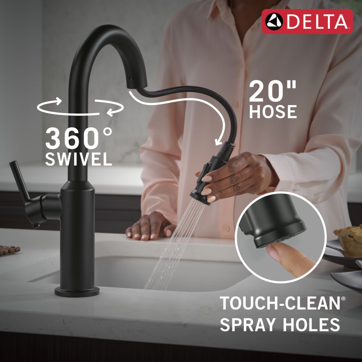DELTA Cordova Single Handle Pull-Down Bar/Prep Faucet — Matte Black