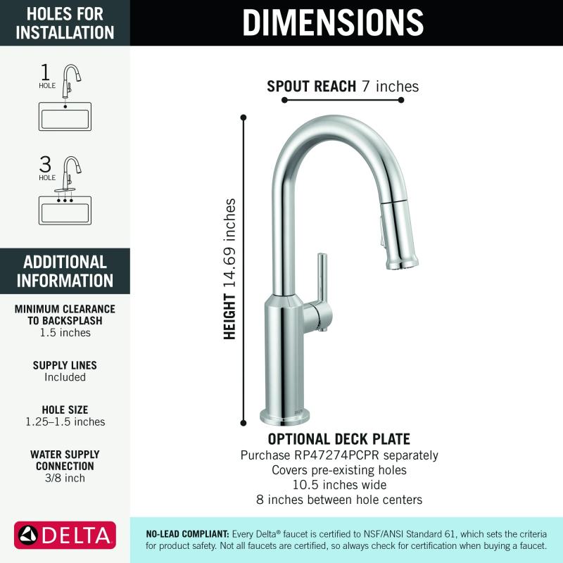 DELTA Cordova Single Handle Pull-Down Bar/Prep Faucet — Lumicoat® Chrome