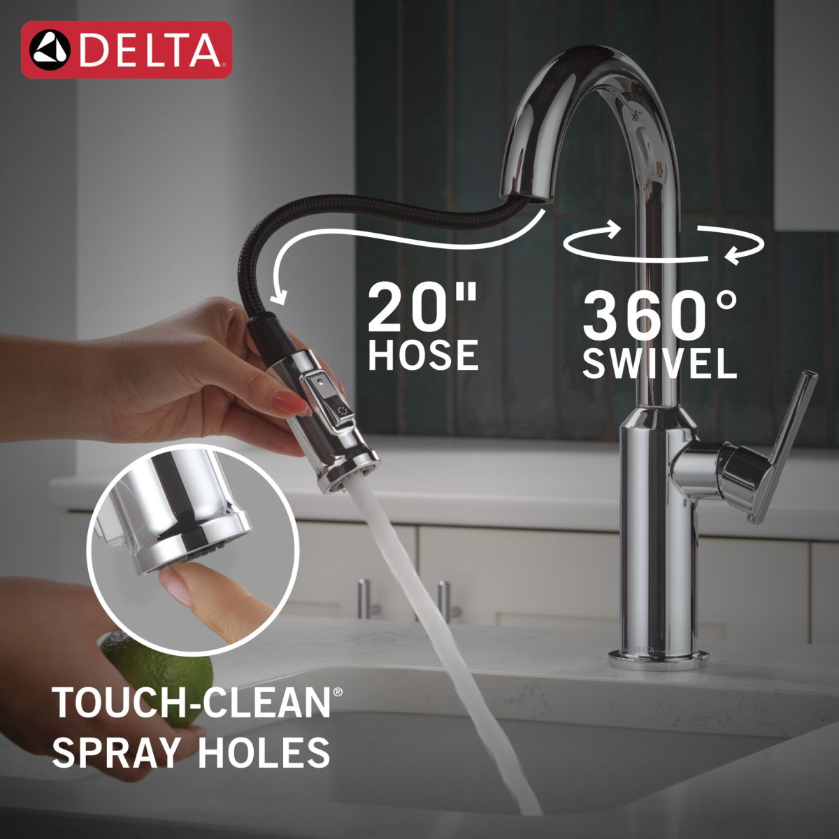 DELTA Cordova Single Handle Pull-Down Bar/Prep Faucet — Lumicoat® Chrome