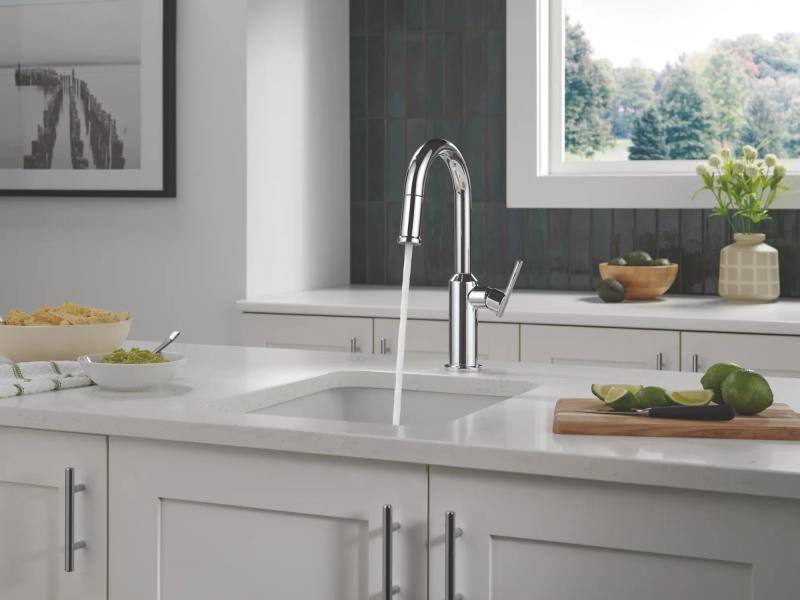 DELTA Cordova Single Handle Pull-Down Bar/Prep Faucet — Lumicoat® Chrome