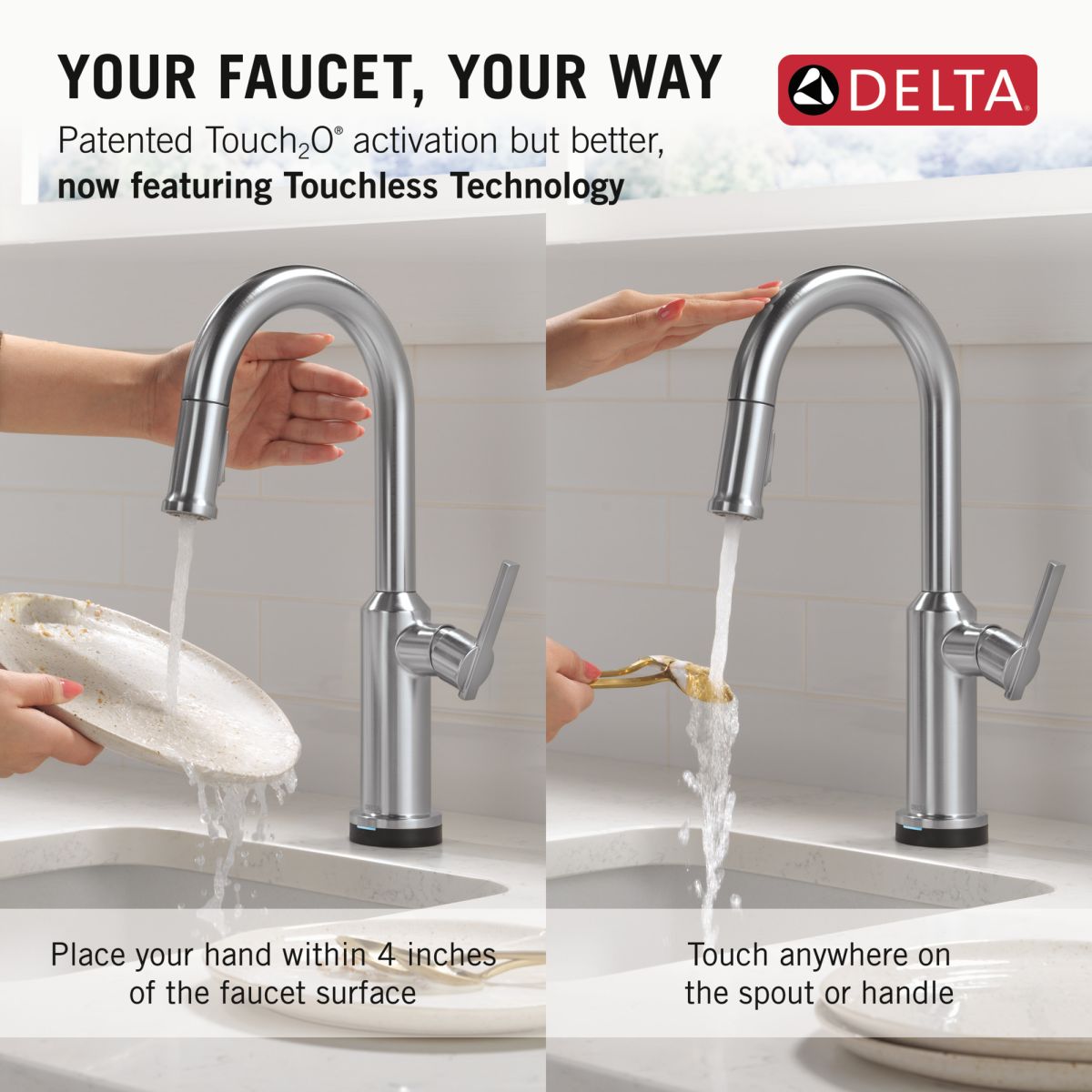 DELTA Cordova Touch2O Bar / Prep Faucet with Touchless Technology — Lumicoat® Arctic Stainless