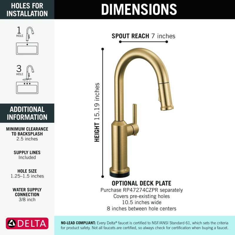 DELTA Cordova Touch2O Bar / Prep Faucet with Touchless Technology — Lumicoat® Champagne Bronze