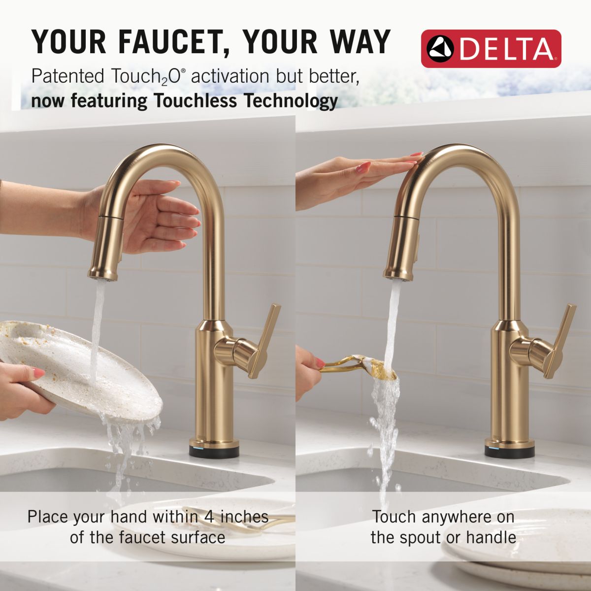 DELTA Cordova Touch2O Bar / Prep Faucet with Touchless Technology — Lumicoat® Champagne Bronze